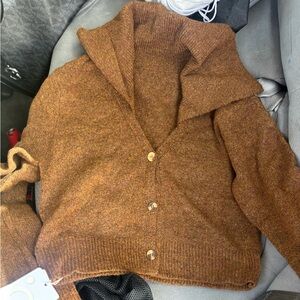 Commense long sleeve coffee brown crop cardigan with collar